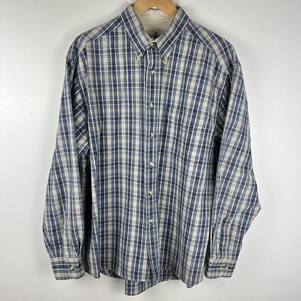 Vintage River Trader‎ Button Down Shirt Men’s L Plaid Cotton Casual Long Sleeve